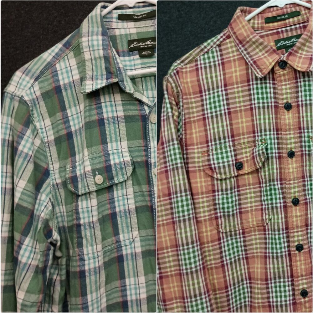 Eddie Bauer 2pc Plaid Work Shirts Mens L Tall Heavyweight Twill Outdoor Gorpcore
